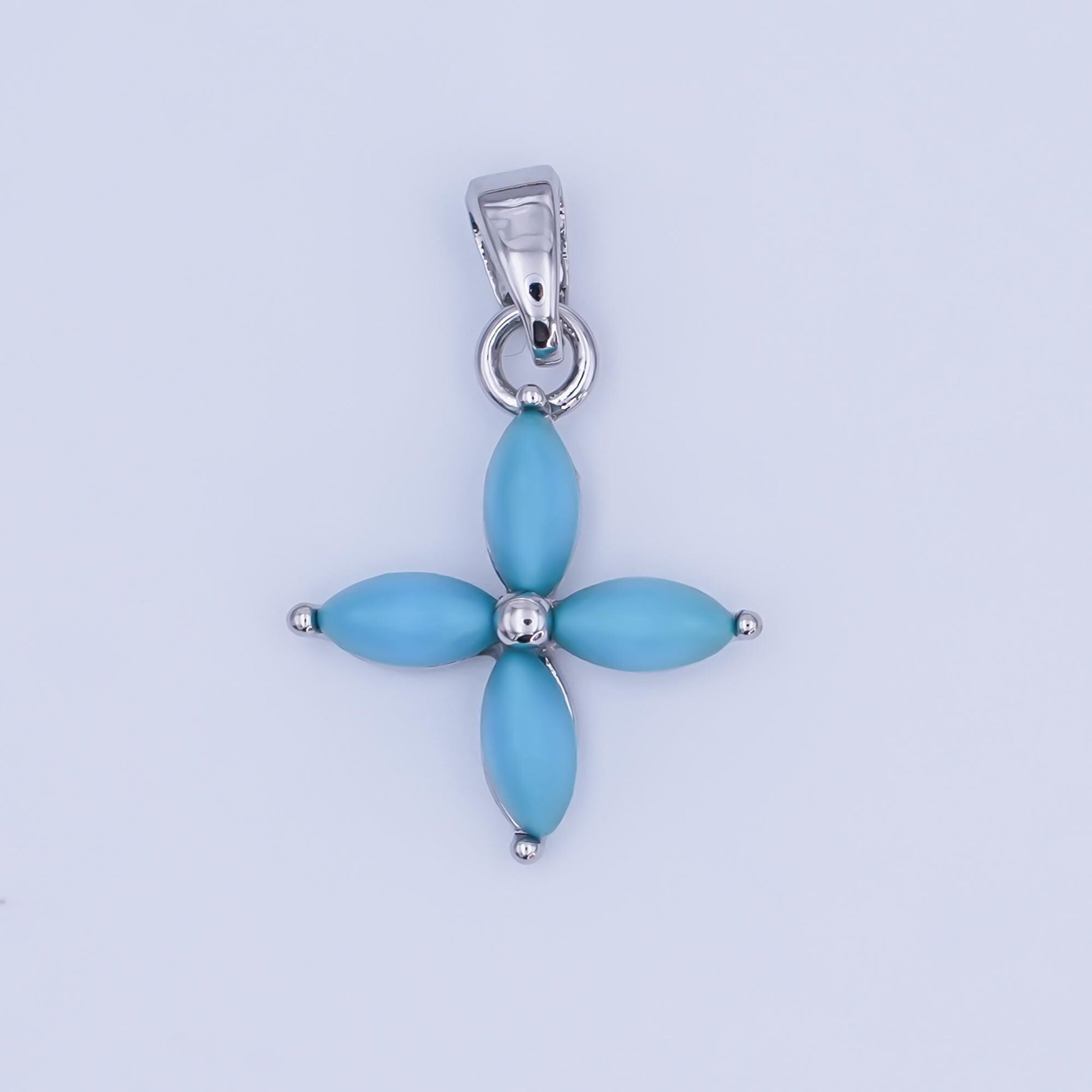 24K Gold Filled Turquoise Natural Gemstone Flower Pendant in Gold & Silver | AH411