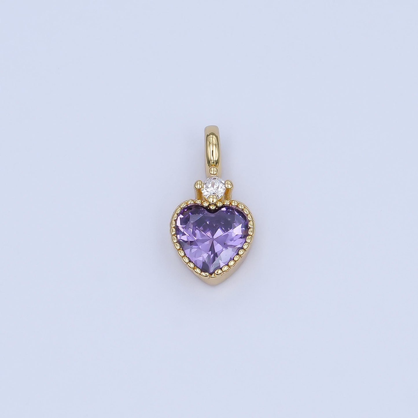 24K Gold Filled Pink, Purple, Clear, Red, Yellow CZ Heart Charm | M910 - M915