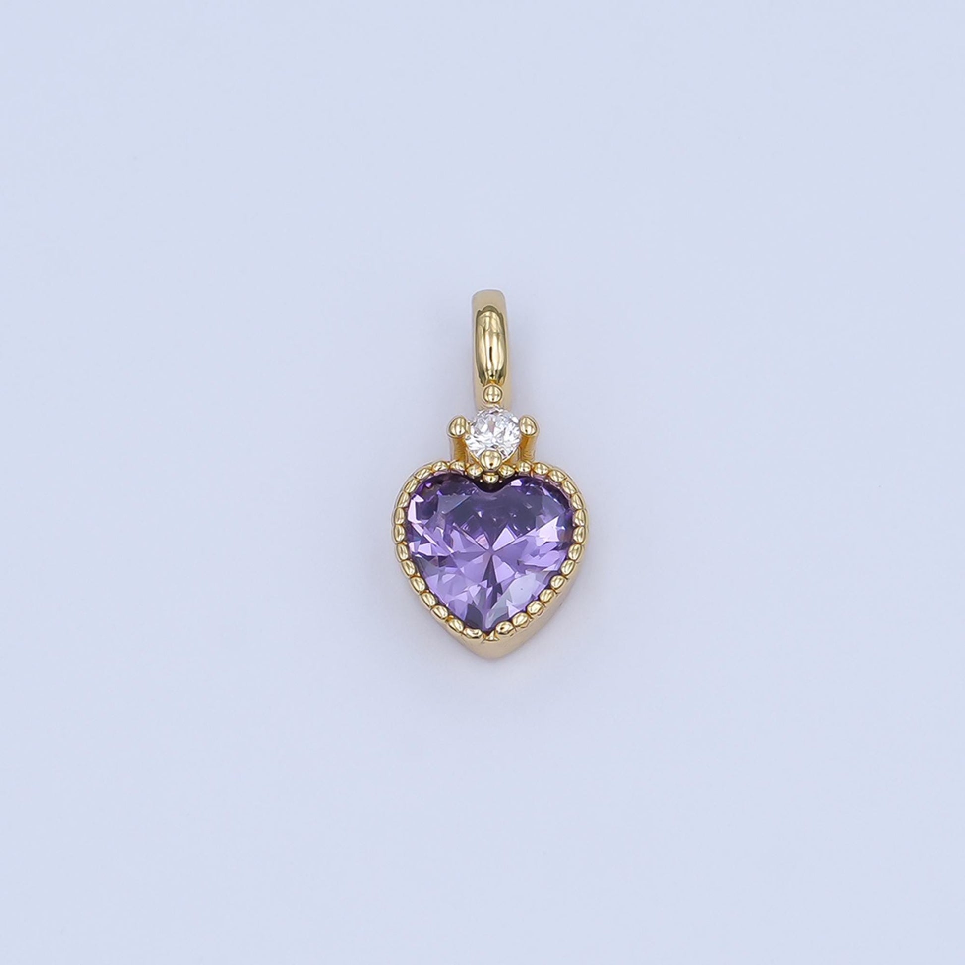 24K Gold Filled Pink, Purple, Clear, Red, Yellow CZ Heart Charm | M910 - M915