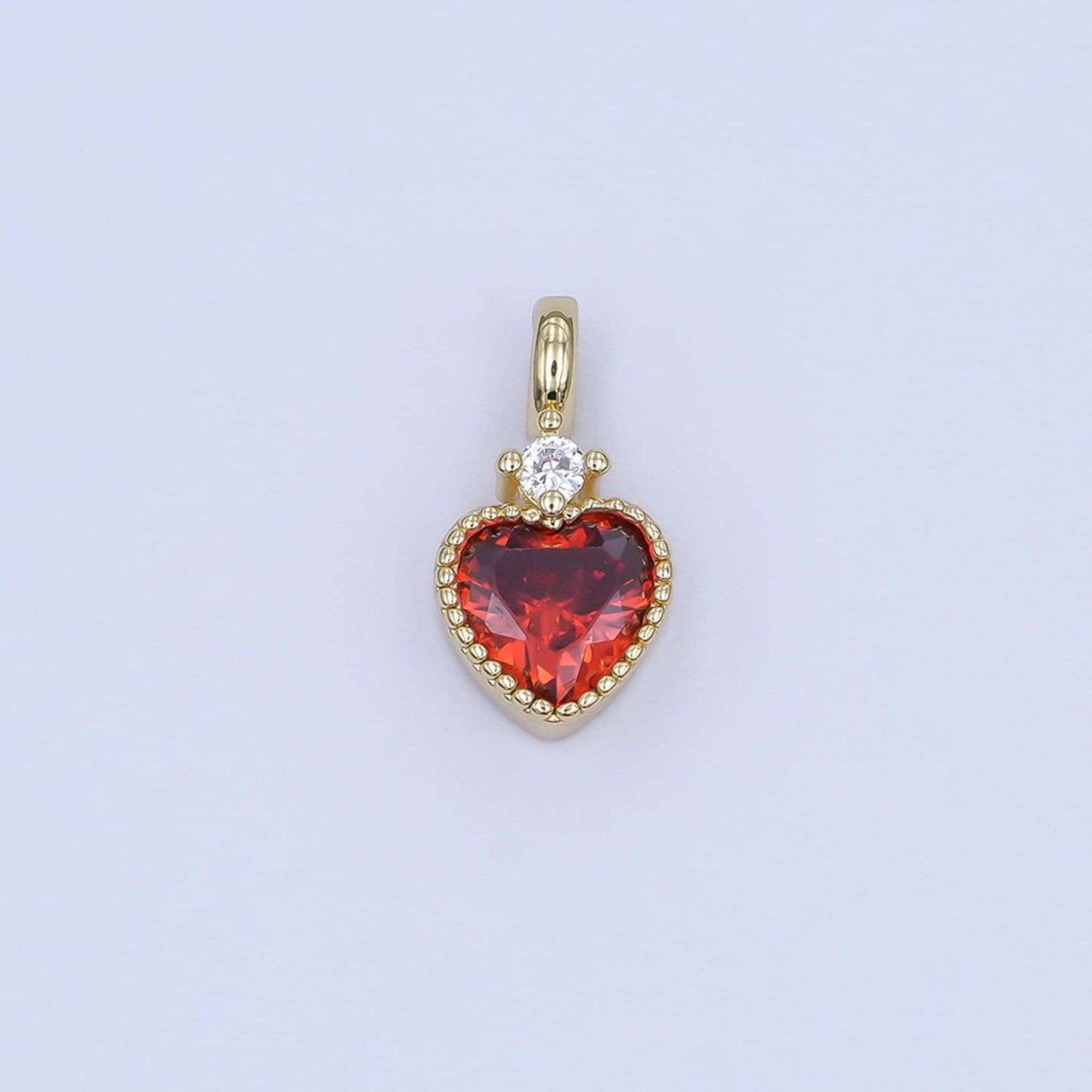 24K Gold Filled Pink, Purple, Clear, Red, Yellow CZ Heart Charm | M910 - M915