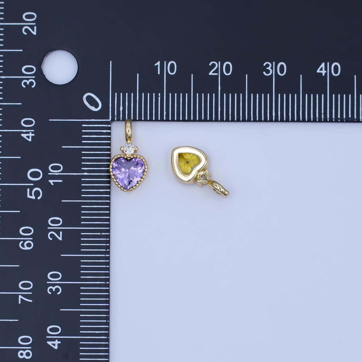 24K Gold Filled Pink, Purple, Clear, Red, Yellow CZ Heart Charm | M910 - M915