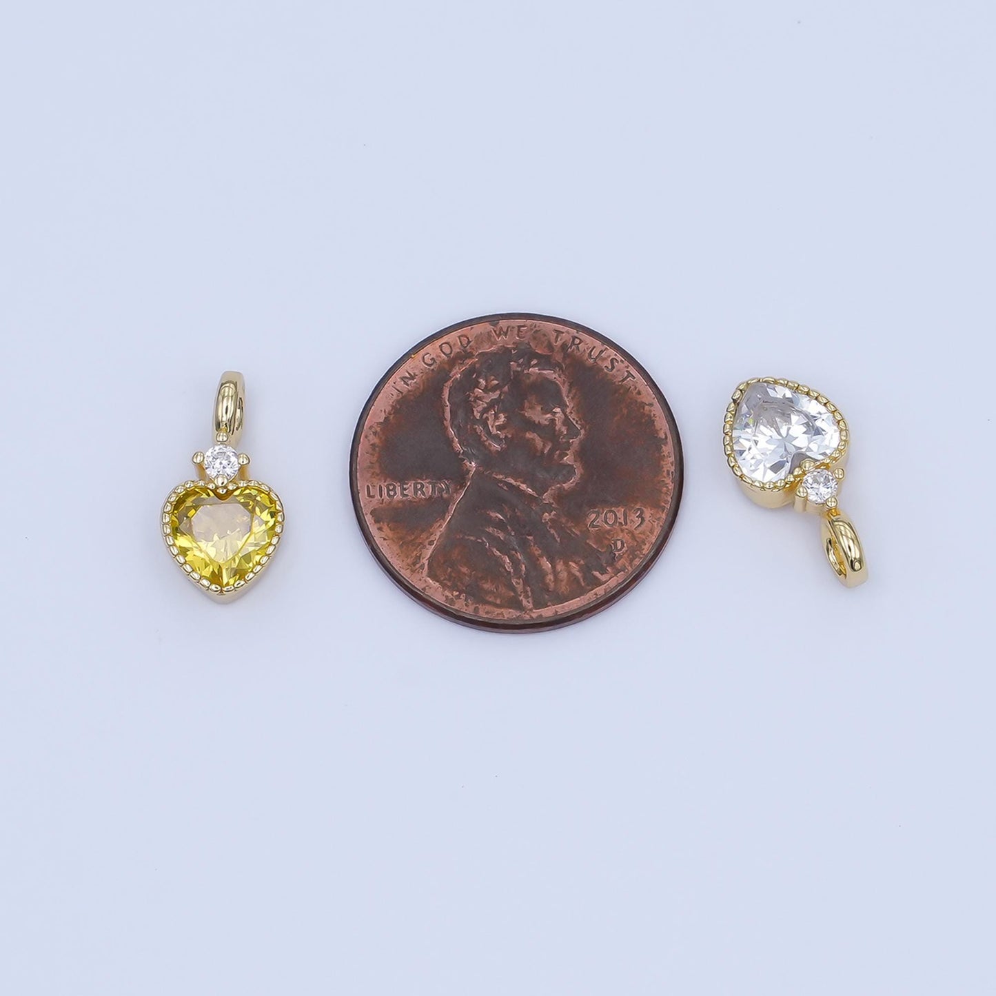 24K Gold Filled Pink, Purple, Clear, Red, Yellow CZ Heart Charm | M910 - M915