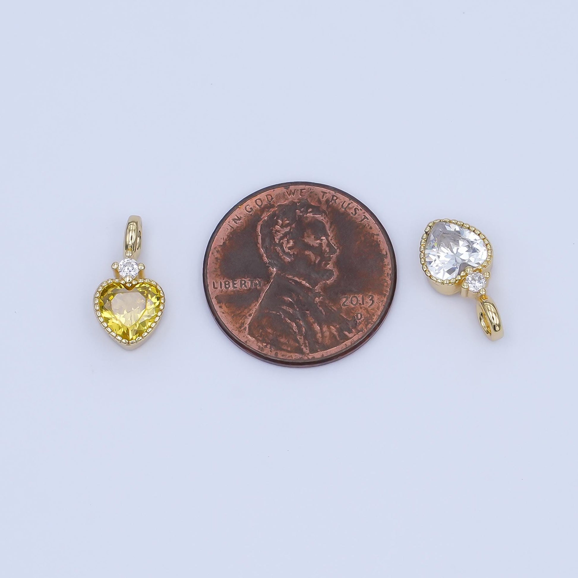 24K Gold Filled Pink, Purple, Clear, Red, Yellow CZ Heart Charm | M910 - M915