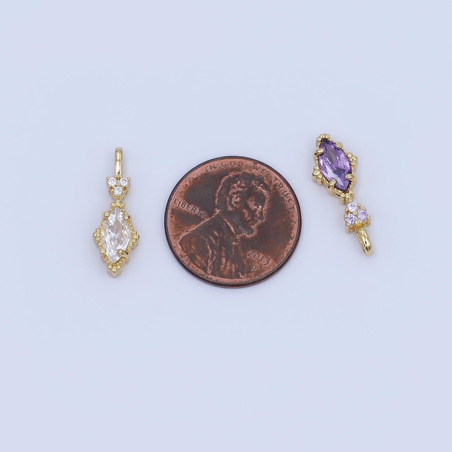 24K Gold Filled Pink, Purple, Clear, Green, Red Marquise Pendant | AH414 - AH416