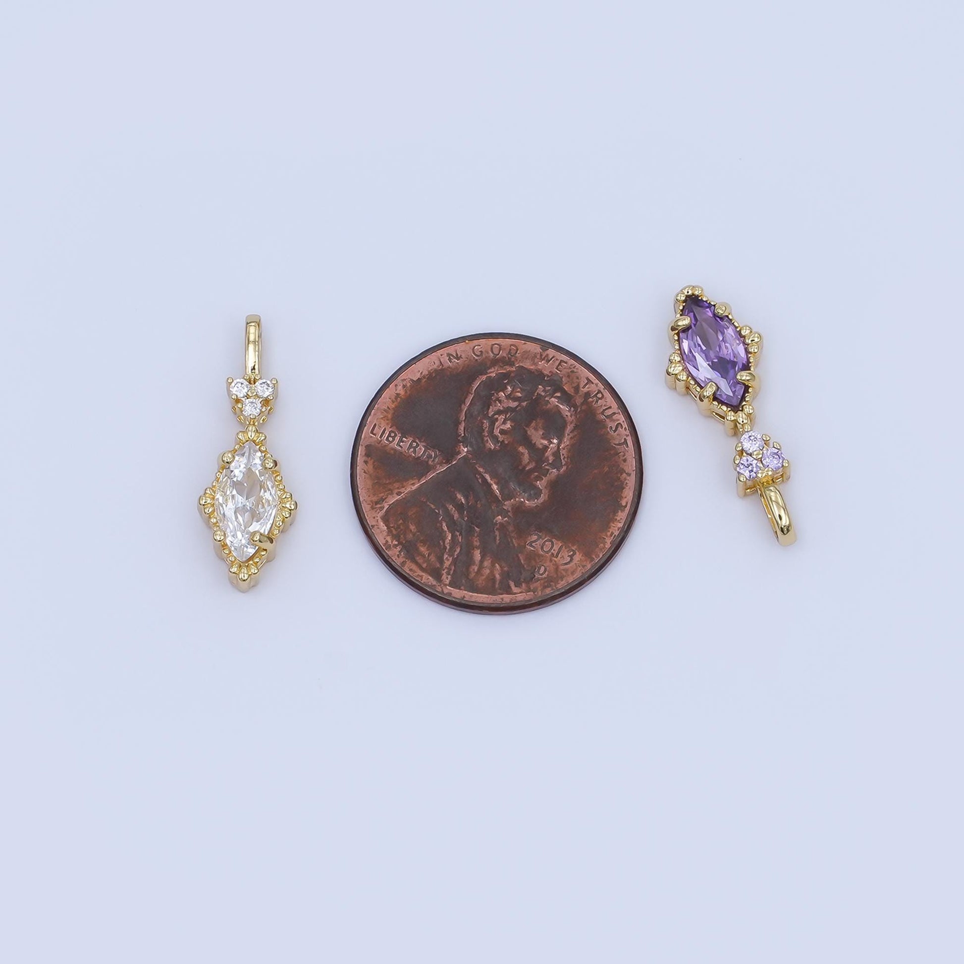24K Gold Filled Pink, Purple, Clear, Green, Red Marquise Pendant | AH414 - AH416