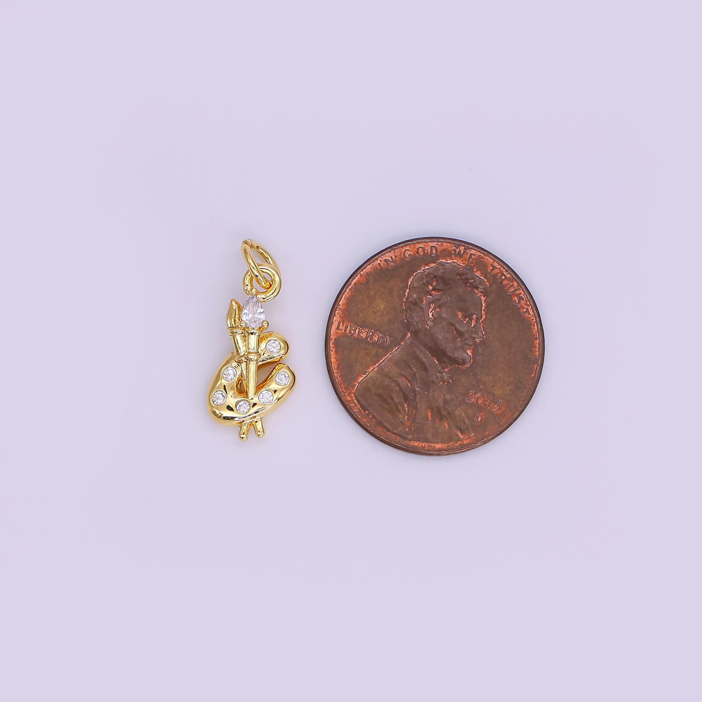 24K Gold Filled CZ Paint Brush Tool Charm | AF422
