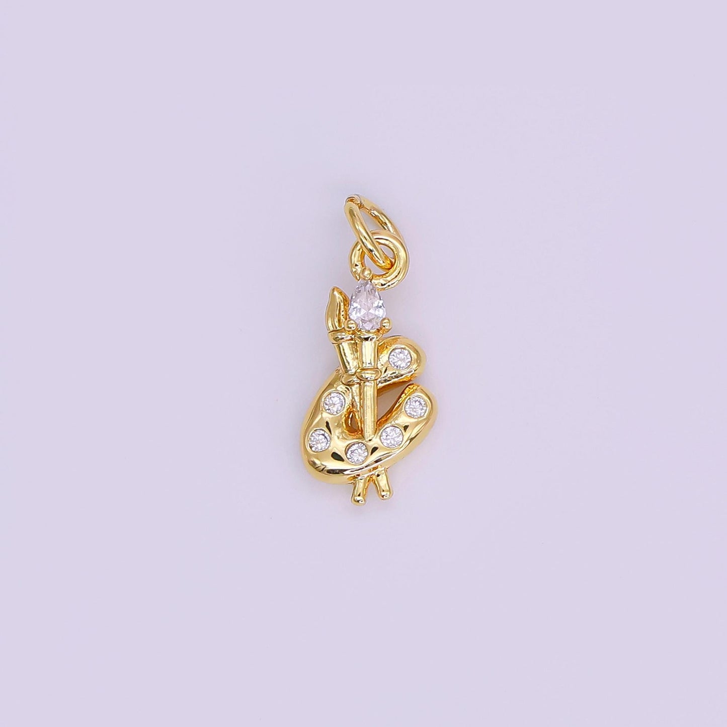 24K Gold Filled CZ Paint Brush Tool Charm | AF422