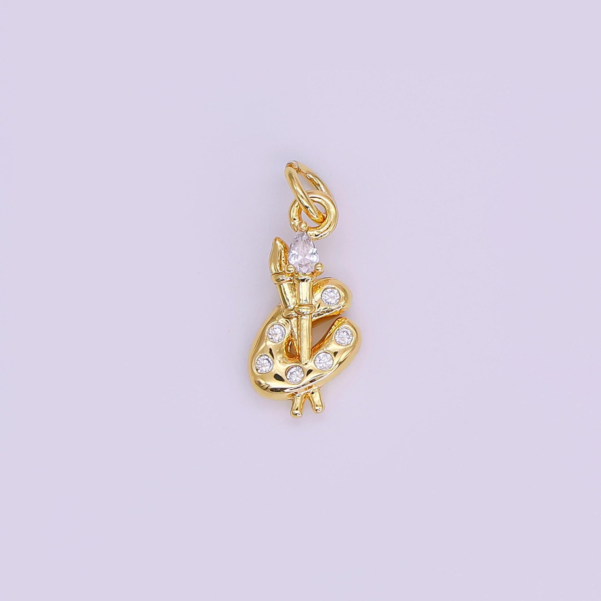 24K Gold Filled CZ Paint Brush Tool Charm | AF422