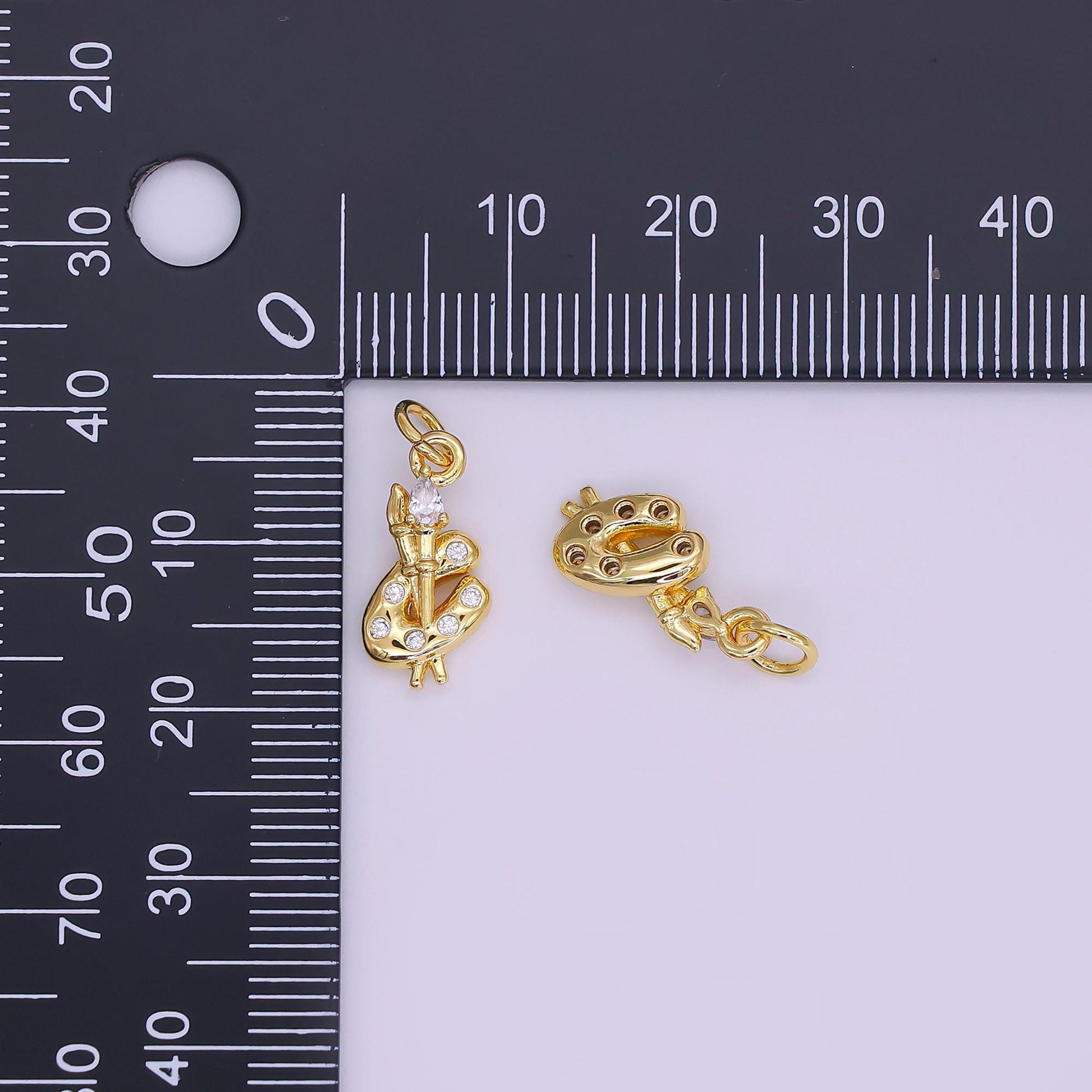 24K Gold Filled CZ Paint Brush Tool Charm | AF422