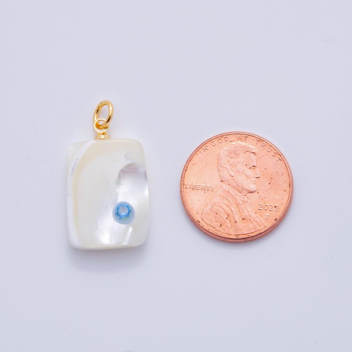 Mini White Tag Shell pearl charms white pearl Blue CZ pendants dainty charm necklace pendant 14 mm pearl drop with bail X-643