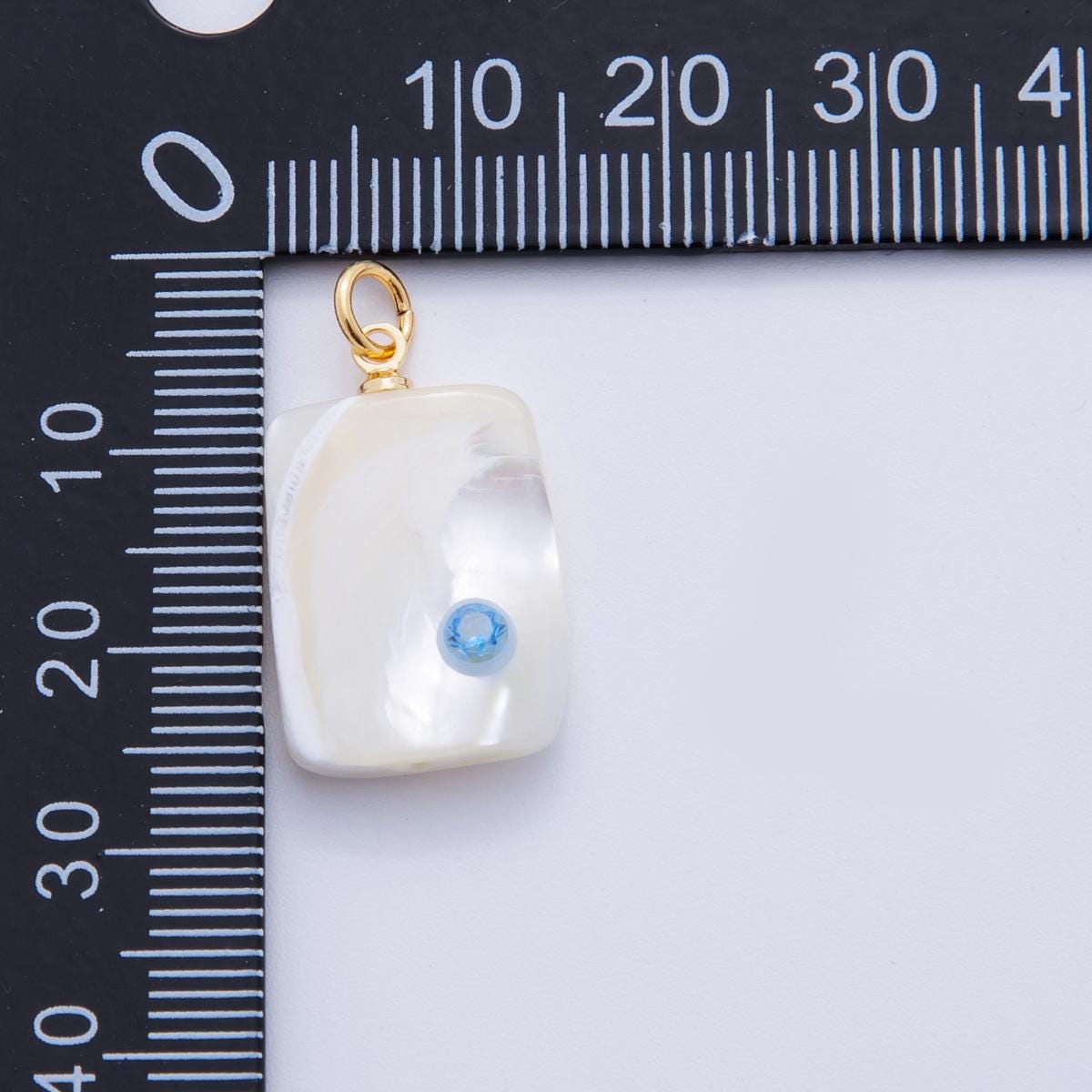 Mini White Tag Shell pearl charms white pearl Blue CZ pendants dainty charm necklace pendant 14 mm pearl drop with bail X-643