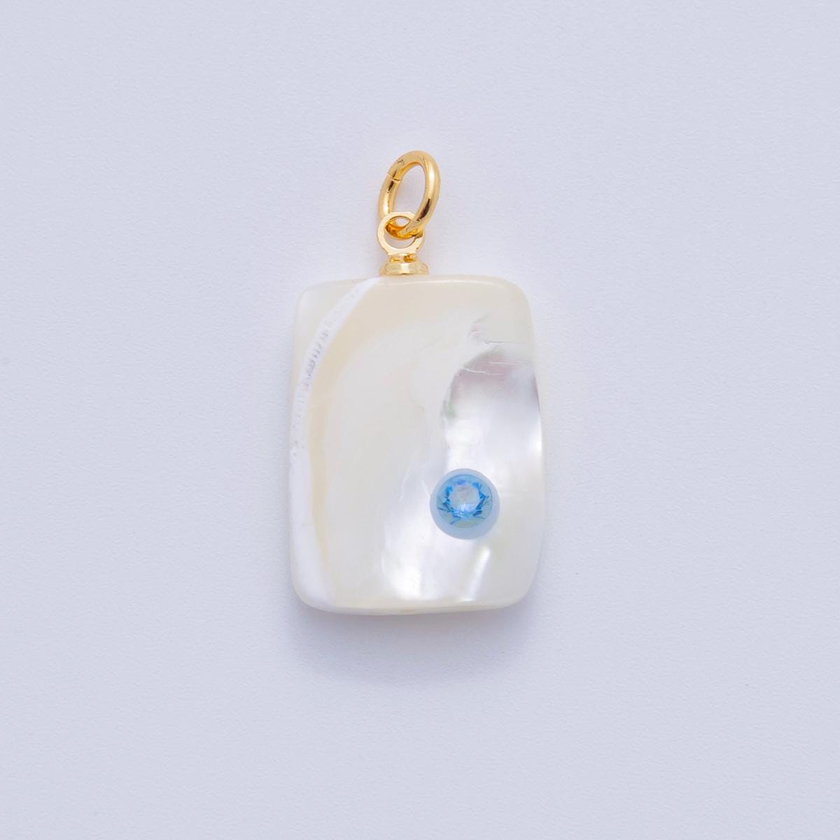 Mini White Tag Shell pearl charms white pearl Blue CZ pendants dainty charm necklace pendant 14 mm pearl drop with bail X-643