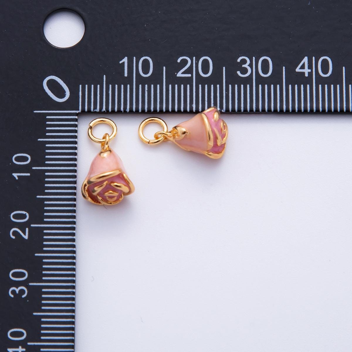 Mini Pink Enamel Rosebud flower charms rose flower pendant 18k Gold Filled jewelry necklace earring bracelet charm component X-630