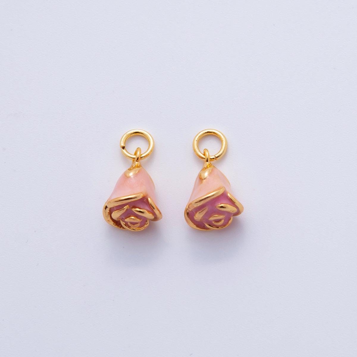 Mini Pink Enamel Rosebud flower charms rose flower pendant 18k Gold Filled jewelry necklace earring bracelet charm component X-630
