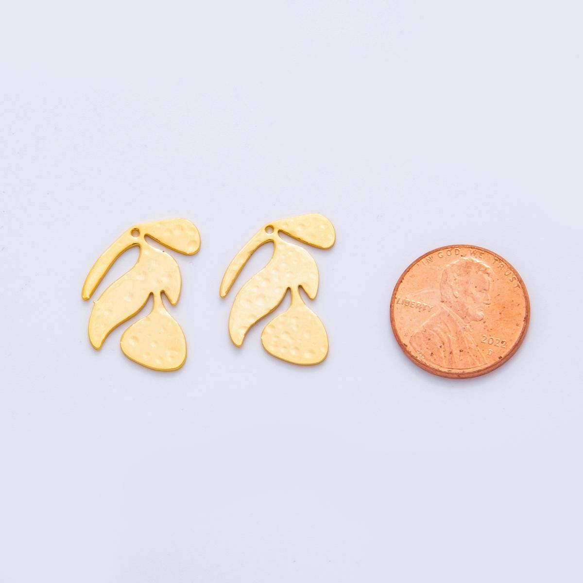 Gold Abstract Leaf Charms Hammered Earring Supply Modern Matisse Style Charms for DIY Earrings, Lightweight Jewelry Making Supplies Z-1170
