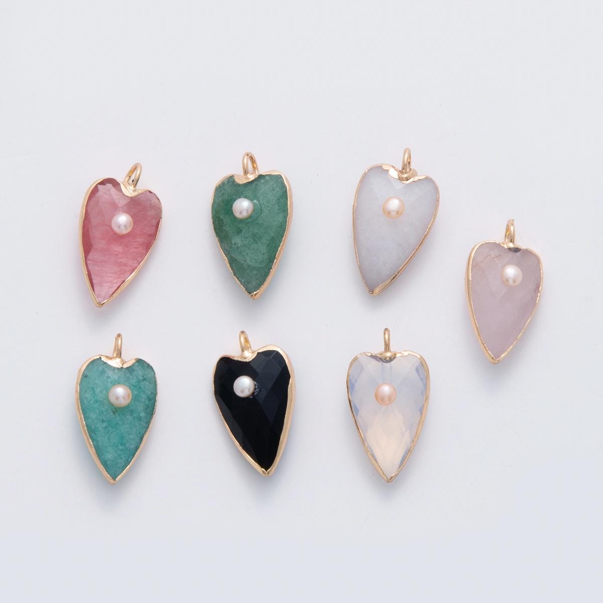 18K Gold Filled 23mm Shell Pearl Multifaceted Gemstone Heart Padlock Charm | AF331
