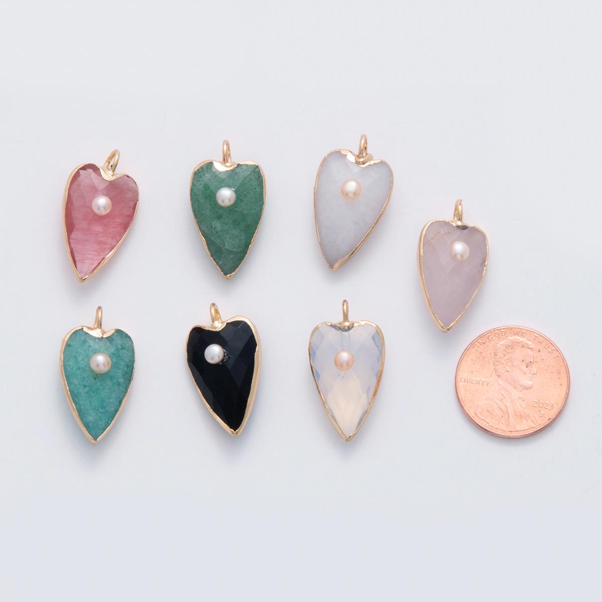 18K Gold Filled 23mm Shell Pearl Multifaceted Gemstone Heart Padlock Charm | AF331
