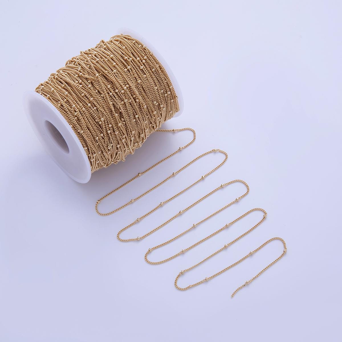 16K Gold Filled 2mm Minimalist Curb Satellite Unfinished Chain by Yard | Roll-1575
