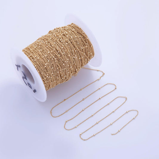 16K Gold Filled 1.4mm Minimalist Multifaceted Satellite Cable Unfinished Chain by Yard | Roll-1577