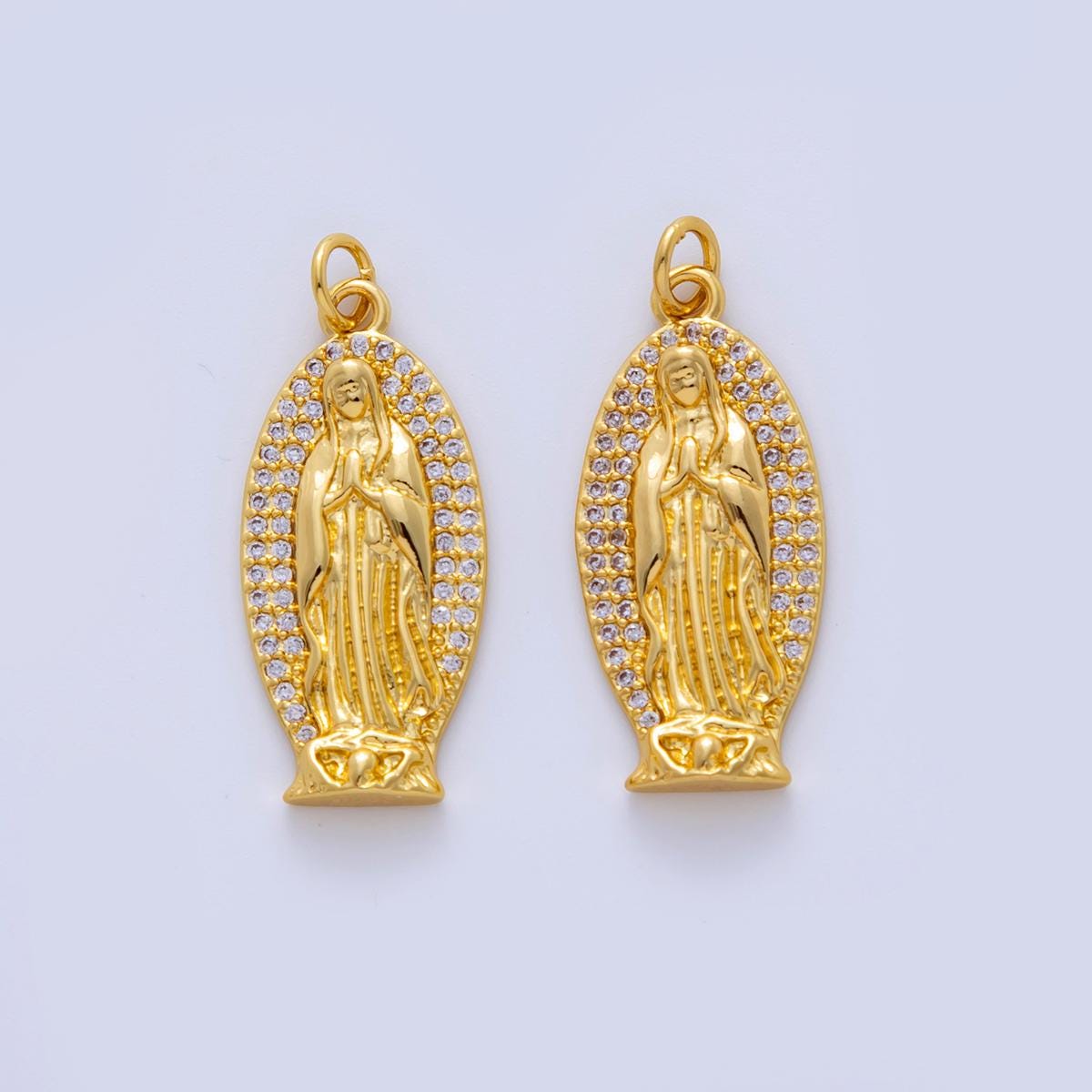 18K Gold Filled Micro Paved CZ Religious Mother Mary Lady Guadalupe Charm | AF322