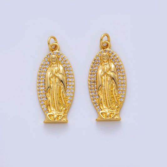 18K Gold Filled Micro Paved CZ Religious Mother Mary Lady Guadalupe Charm | AF322