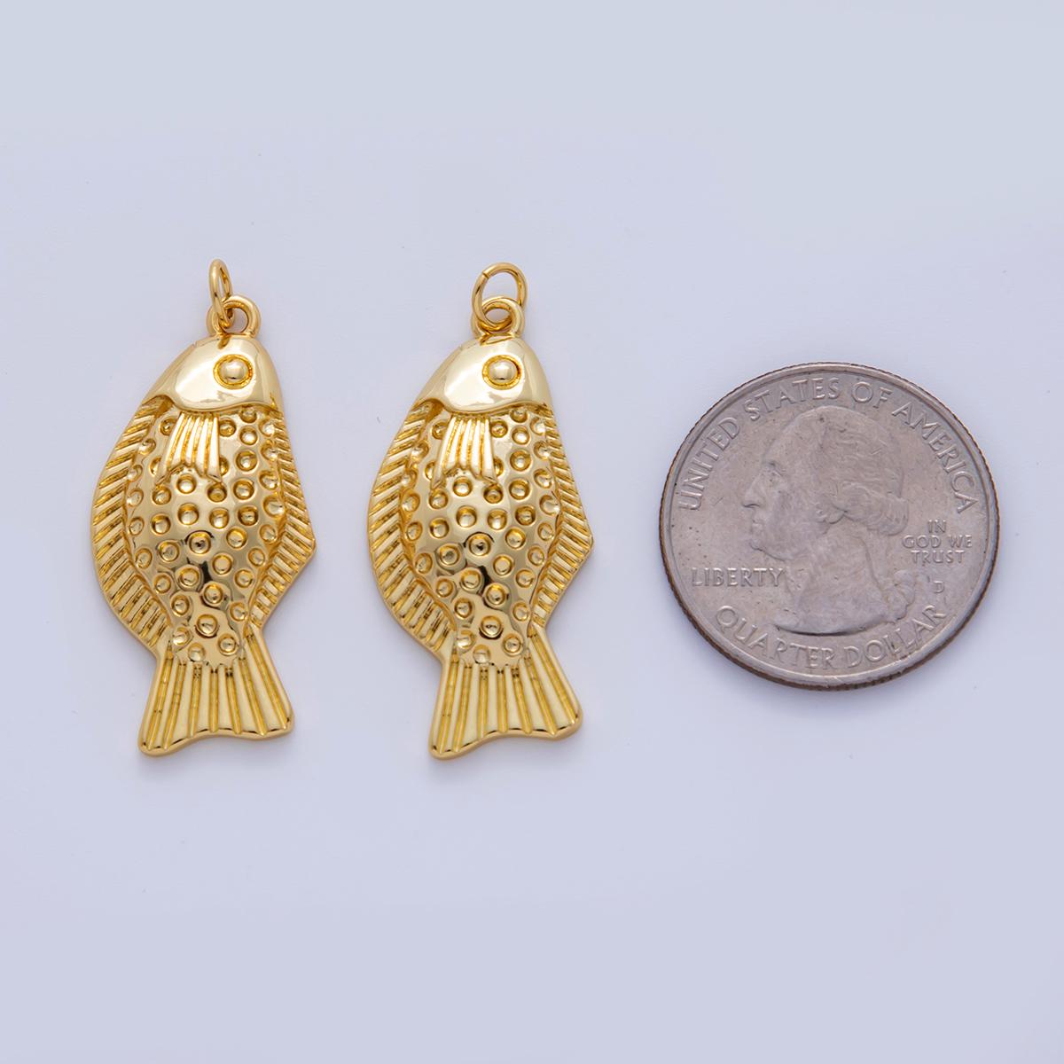 18K Gold Filled 35mm Multidimensional Textured Fish in Gold & Silver | AF329