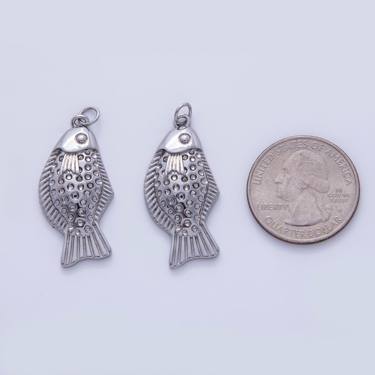 18K Gold Filled 35mm Multidimensional Textured Fish in Gold & Silver | AF329