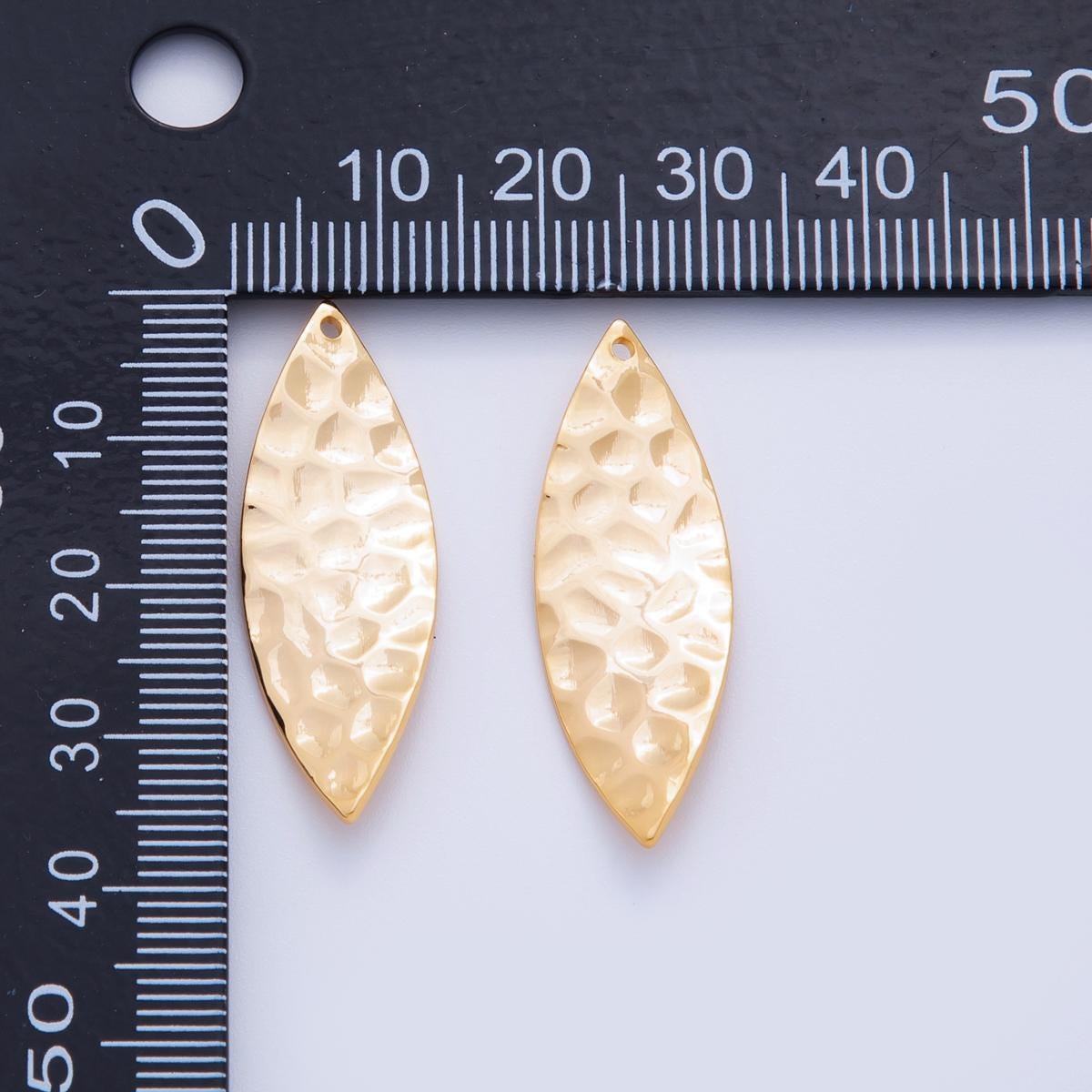 Gold Hammered Marquise Charms Textured Leaf Shape Earring Finding Lightweight Dangle Pendant Supplies, DIY Jewelry Making Components Z-1180