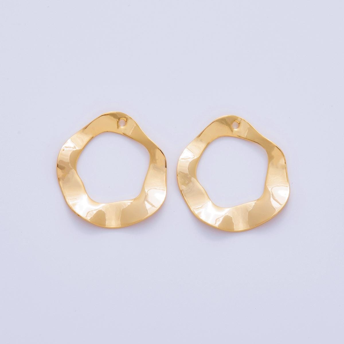 Gold Irregular Open Circle Charms Wavy Organic Hoop Earring Finding Modern Jewelry Making Supplies, Abstract Statement Blanks Z-1182