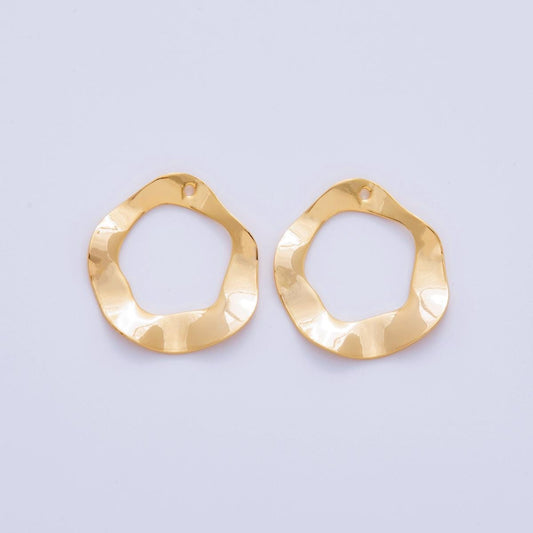 Gold Irregular Open Circle Charms Wavy Organic Hoop Earring Finding Modern Jewelry Making Supplies, Abstract Statement Blanks Z-1182
