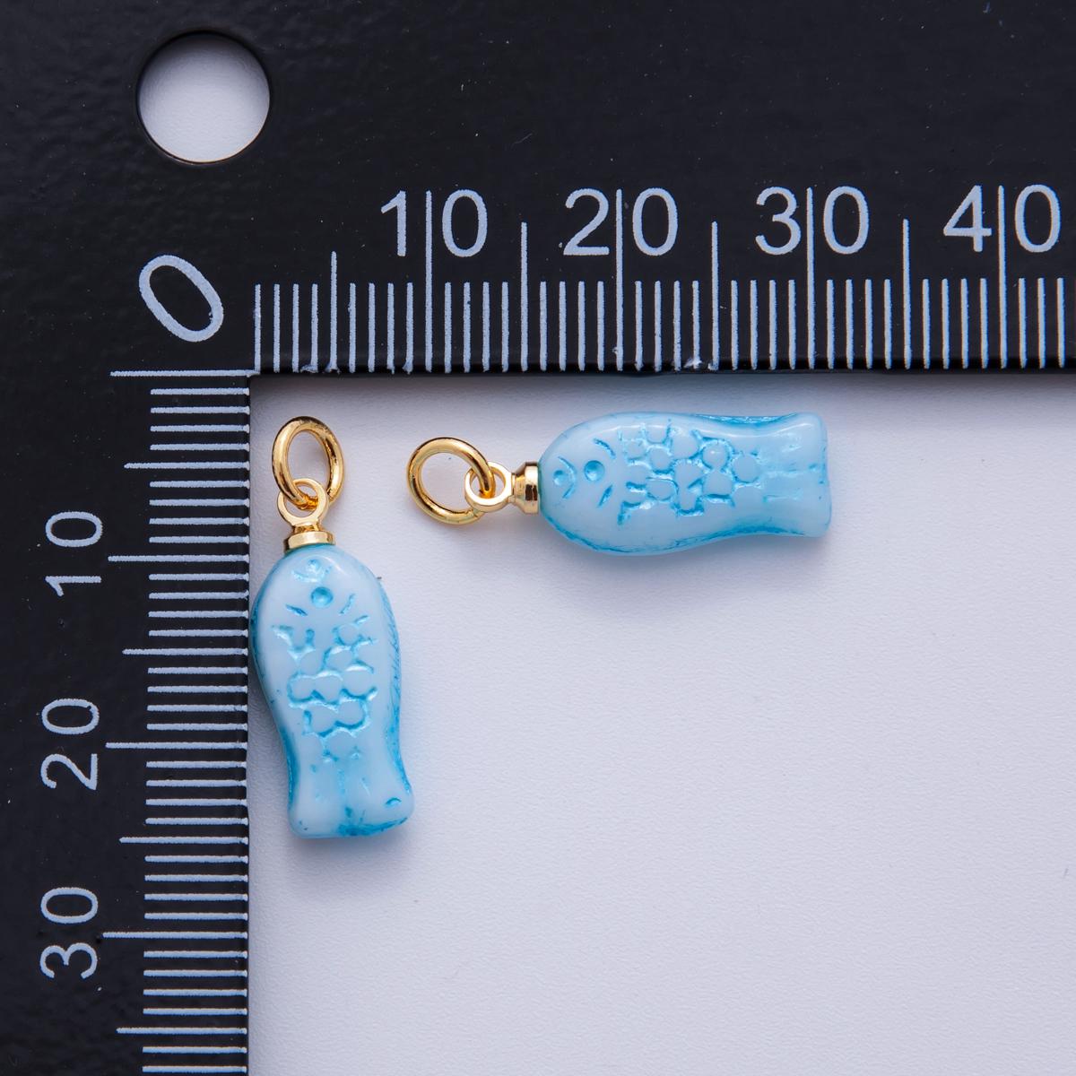 18K Gold Filled Blue Scaled Fish Mini Charm | M861