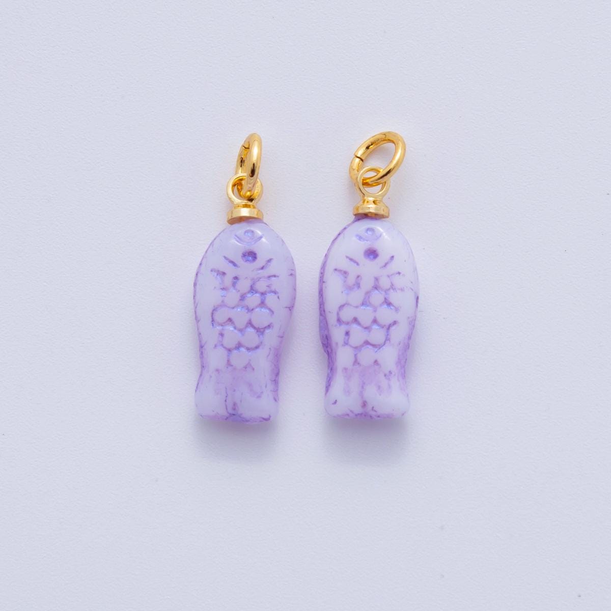 18K Gold Filled Colorful Scaled Fish Mini Charm Purple Blue Green Red Fish Animal Charm Beach Inspired| M392