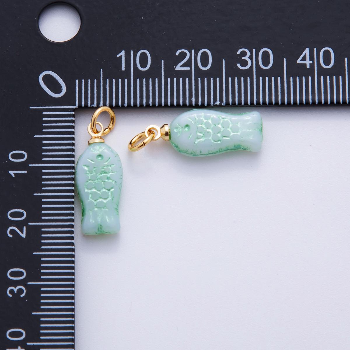 18K Gold Filled Green Scaled Fish Mini Charm | M409