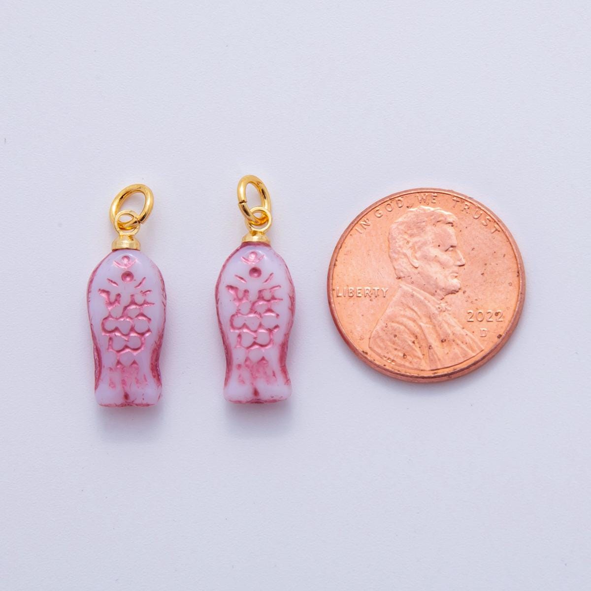 18K Gold Filled Pink Scaled Fish Mini Charm | W145