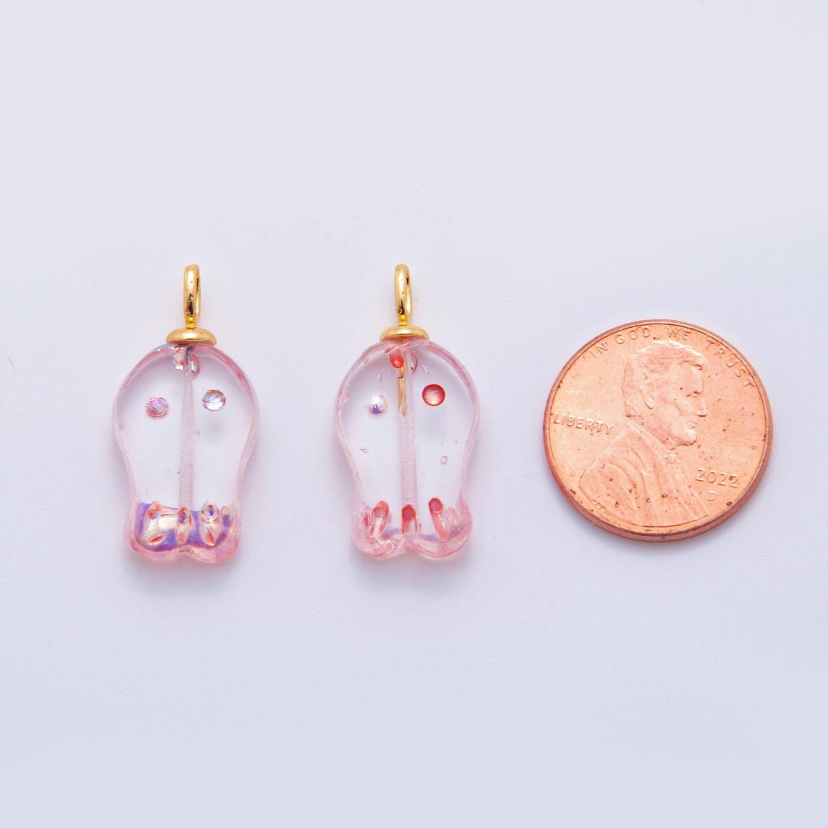 18K Gold Filled Clear Pink Foil Fish Mini Charm | AF293
