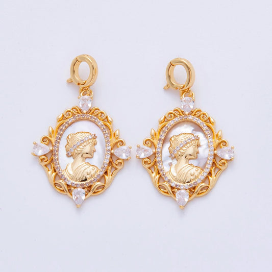 18K Gold Filled Women Silhouette Shell Pearl Artisan Drop Snap Bail Pendant | AH709