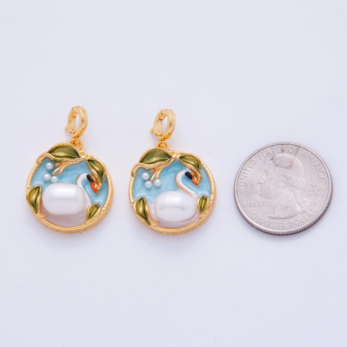 18K Gold Filled White Swan at Lake Pond Snap Bail Pendant | AH710