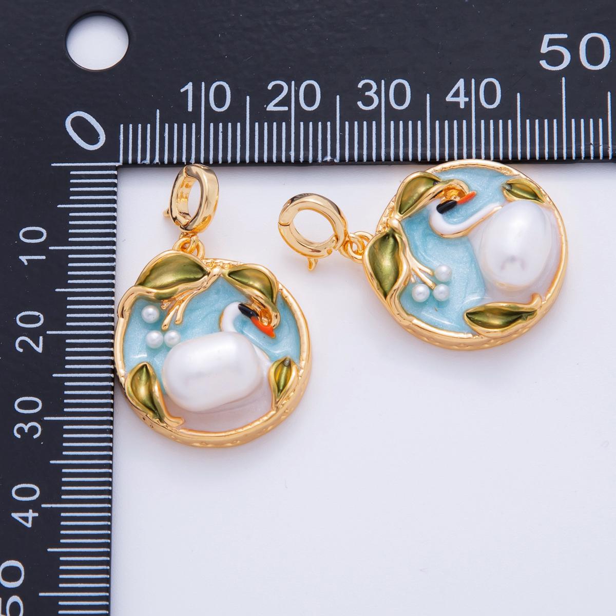 18K Gold Filled White Swan at Lake Pond Snap Bail Pendant | AH710