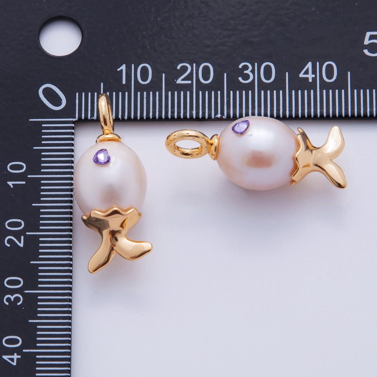 18K Gold Filled Purple CZ White Shell Pearl Fish Drop Pendant | AJ308