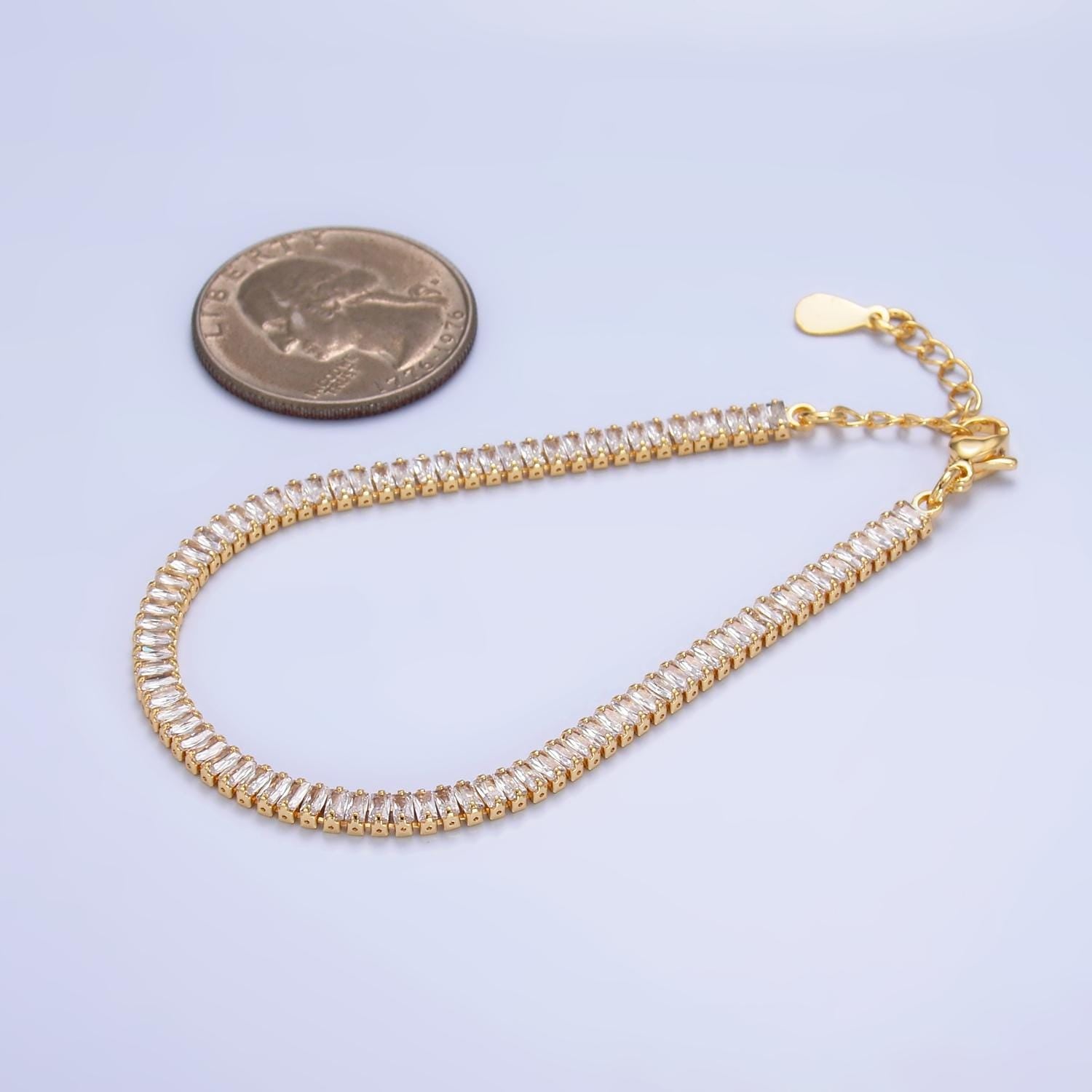 24K Gold Filled 3.5mm Clear CZ Baguette 7 Inch Tennis Bracelet | WA-2975