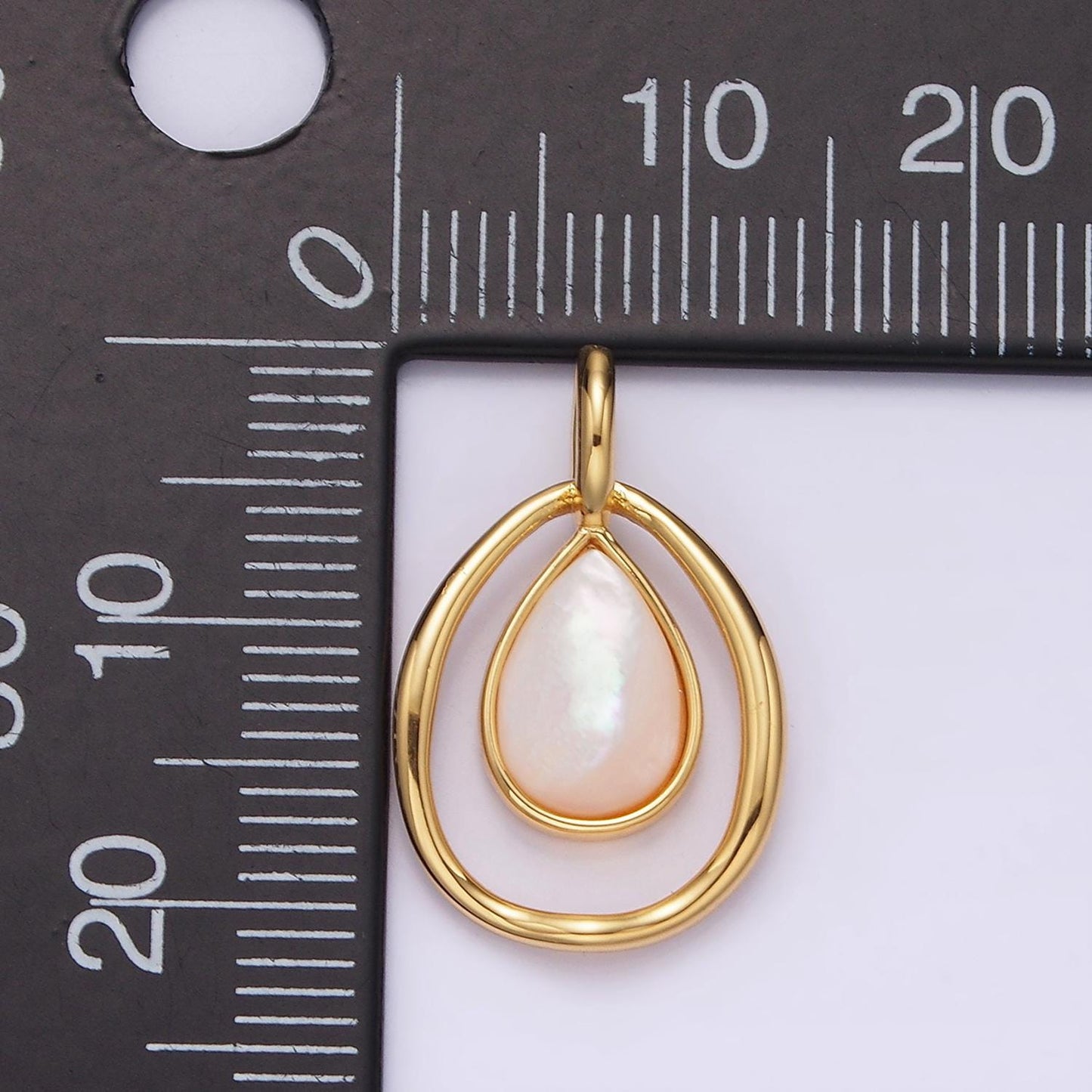 14K Gold Filled Shell Pearl Teardrop Double Bezel Open Pendant | N-1804