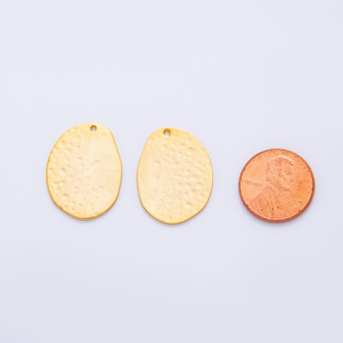 Gold Hammered Oval Charms Molten Rustic Earring Finding Lightweight Dangle Pendant Supplies, DIY Jewelry Making Components Z-1192