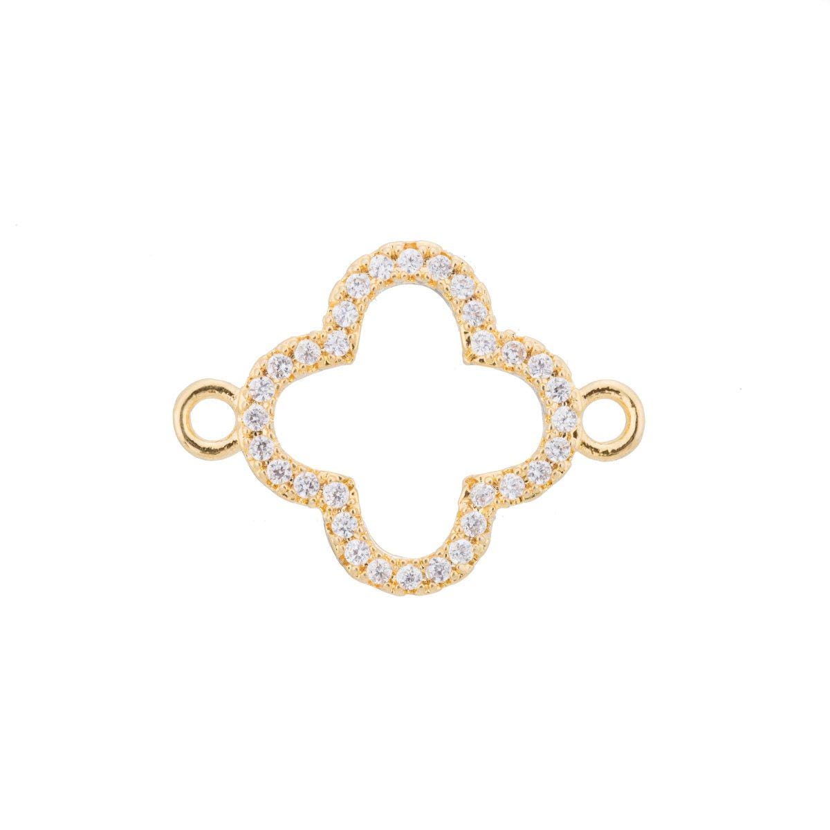 Gold Filled Clover Flower DIY Gift Cubic Zirconia Bracelet Charm Bead CONNECTOR for Jewelry Making | F-099