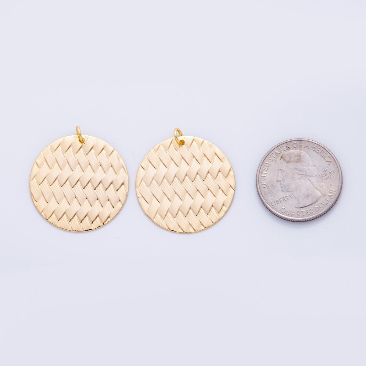 Gold Woven Pattern Round Charms – Textured Circle Pendants for Earring Lightweight DIY Jewelry Making Supplies, Boho Geometric Supply X-747