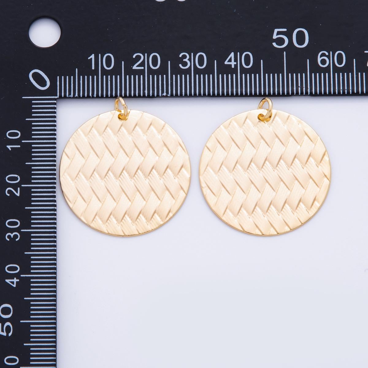 Gold Woven Pattern Round Charms – Textured Circle Pendants for Earring Lightweight DIY Jewelry Making Supplies, Boho Geometric Supply X-747