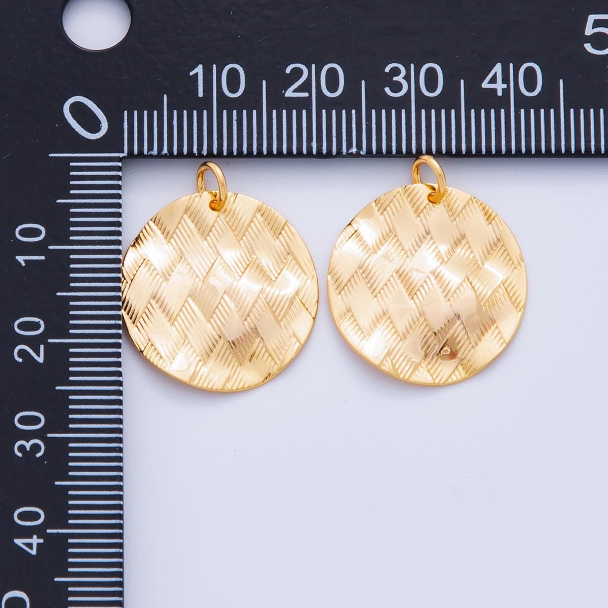 Gold Woven Pattern Round Charms – Textured Circle Pendants for Earring Lightweight DIY Jewelry Making Supplies, Boho Geometric Supply X-747