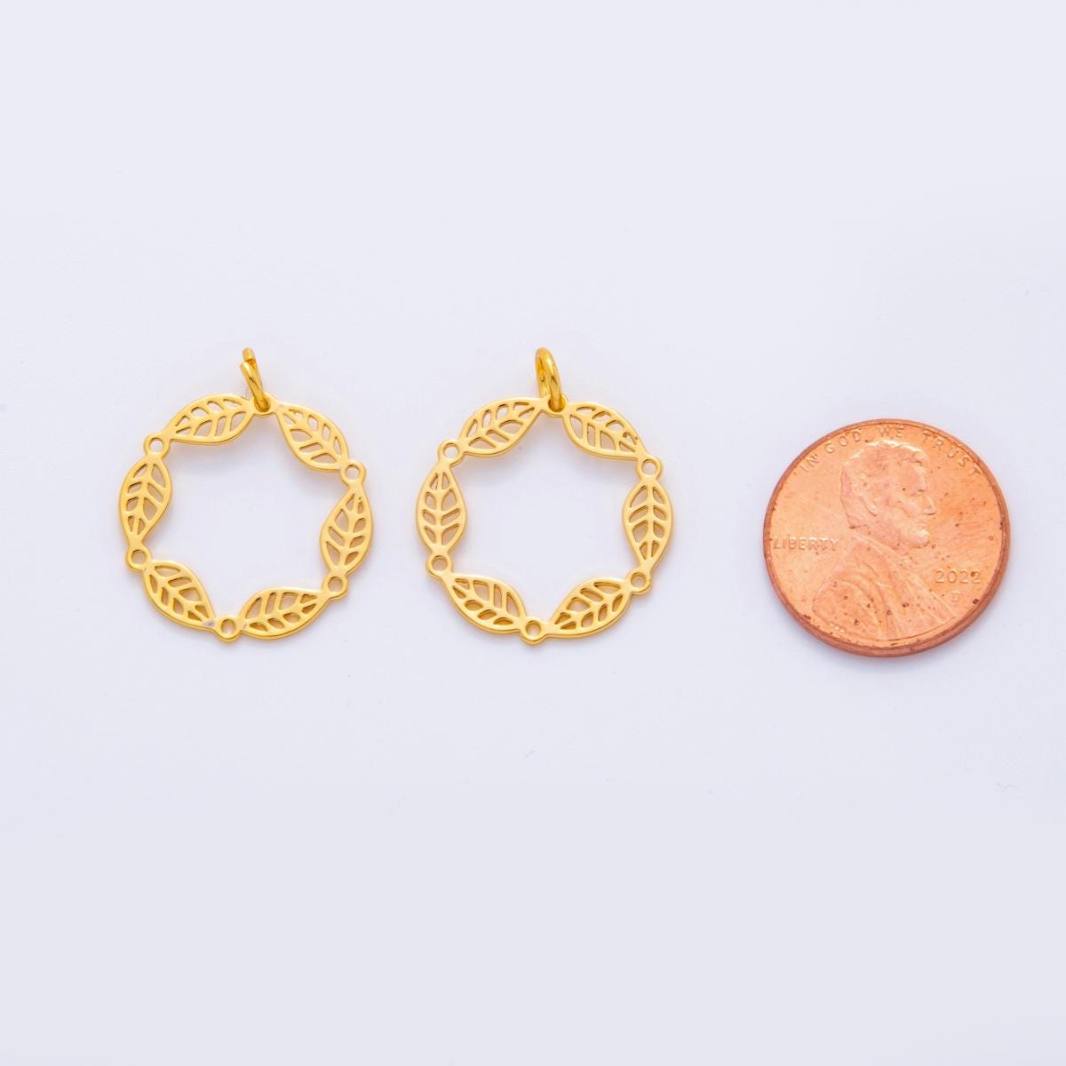 Gold Leaf Circle Charm Wreath Style Open Frame Pendants for Earrings Lightweight Nature Inspired Jewelry Findings DIY Earring Supplies X-761