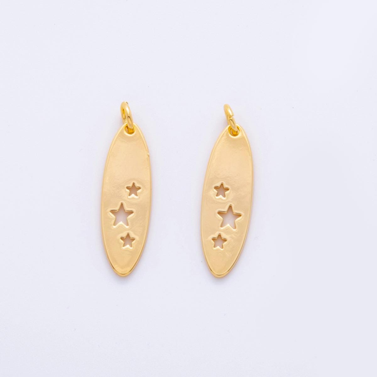 Gold Oval Tag Charms 18K Gold Filled Star Gazer Charm Bracelet Necklace for Celestial Jewelry Making Supply M-577