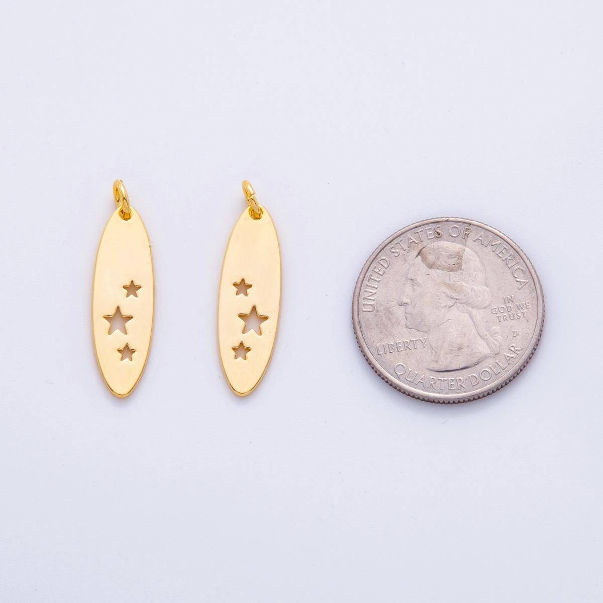 Gold Oval Tag Charms 18K Gold Filled Star Gazer Charm Bracelet Necklace for Celestial Jewelry Making Supply M-577