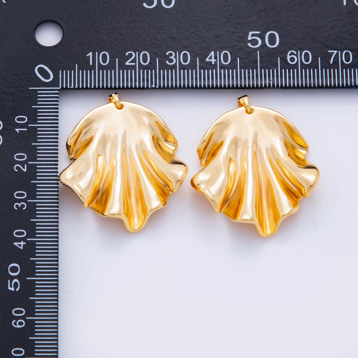 Gold Shell Charms 18k Gold Filled Scallop Seashell Pendant Charms, Ocean Beach Jewelry Supplies AH-700